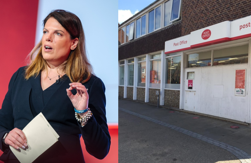 The Rt Hon Caroline Nokes MP for Romsey and Southampton North, inset with a photo of the Romsey Post Office branch