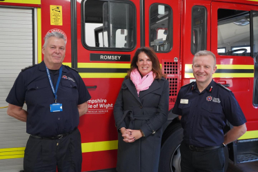 Caroline with HIOW Chief Fire Officer and Team Leader of Romsey Fire Station