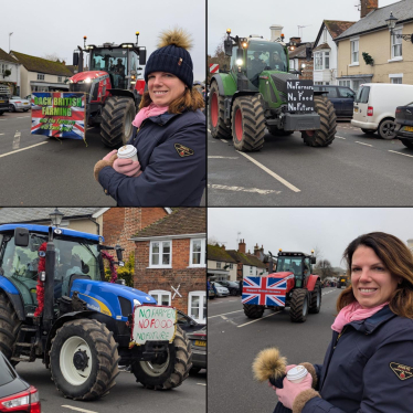 Caroline with various tractors