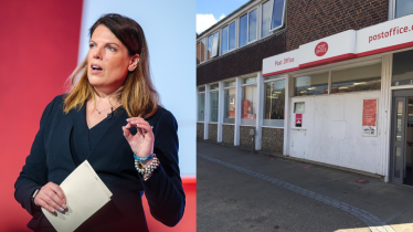 The Rt Hon Caroline Nokes MP for Romsey and Southampton North, inset with a photo of the Romsey Post Office branch